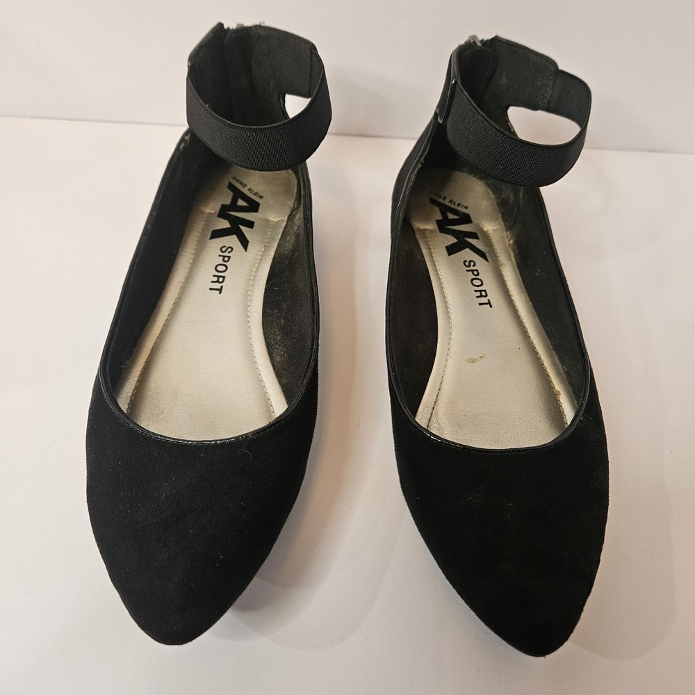 Anne Klein Sport Suede Black Embroidered Floral Ballet Flats Shoes Women's 8.5
